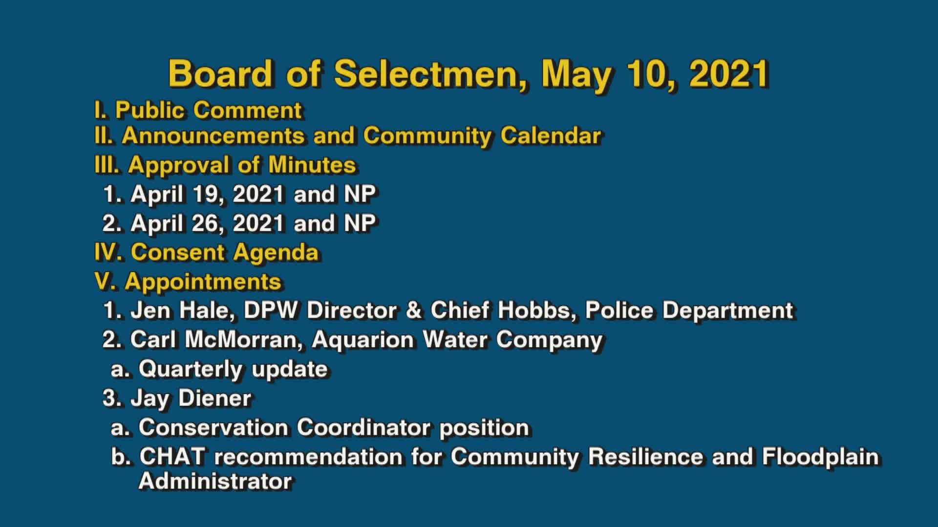 Thumbnail image for Board of Selectmen, May 10, 2021