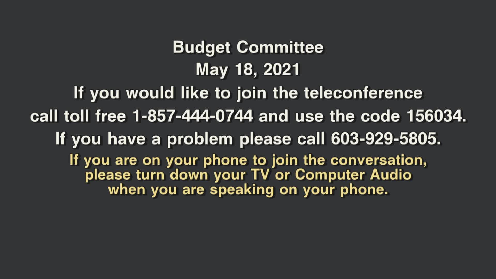 Thumbnail image for Budget Committee, May 18, 2021