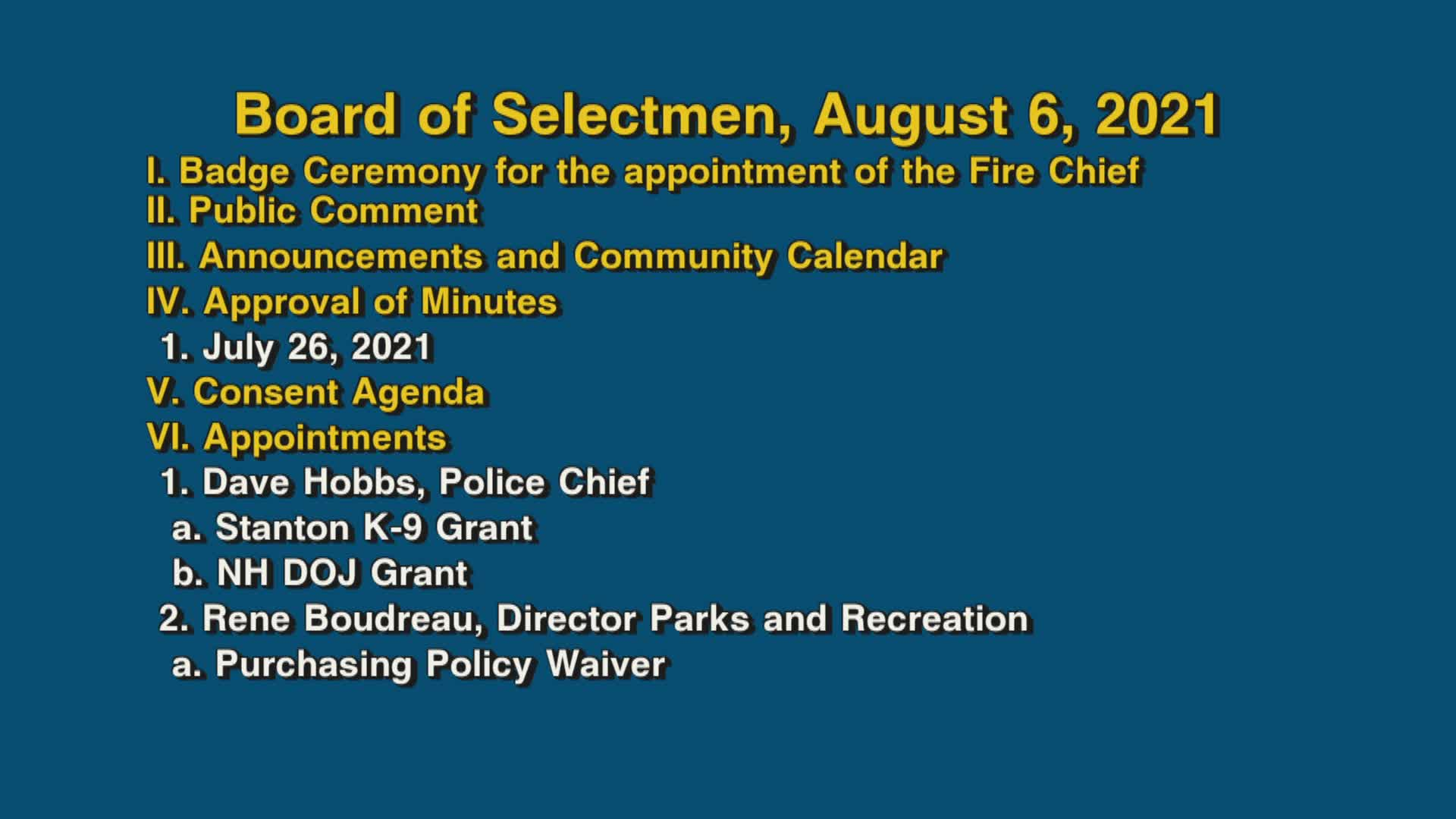 Thumbnail image for Board of Selectmen, August 9, 2021