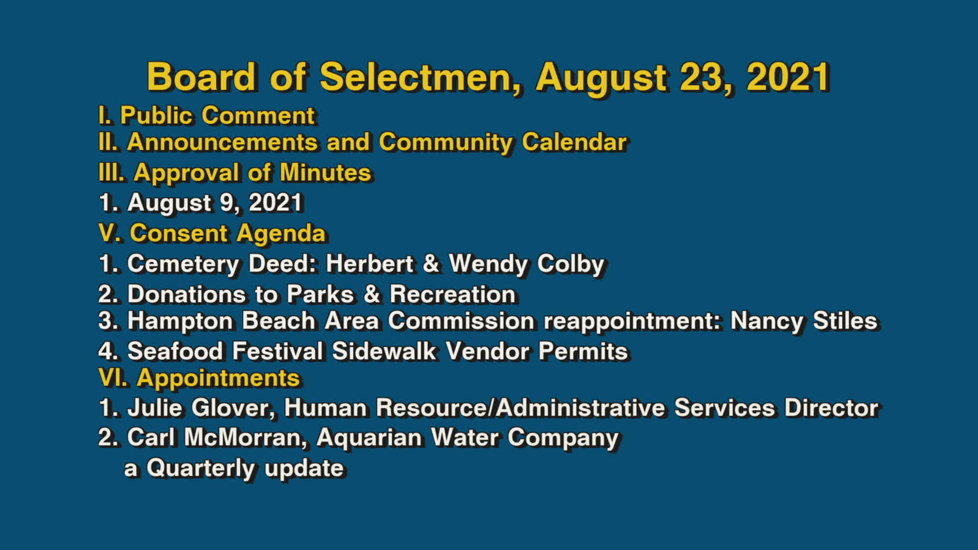 Thumbnail image for Board of Selectmen, August 23, 2021