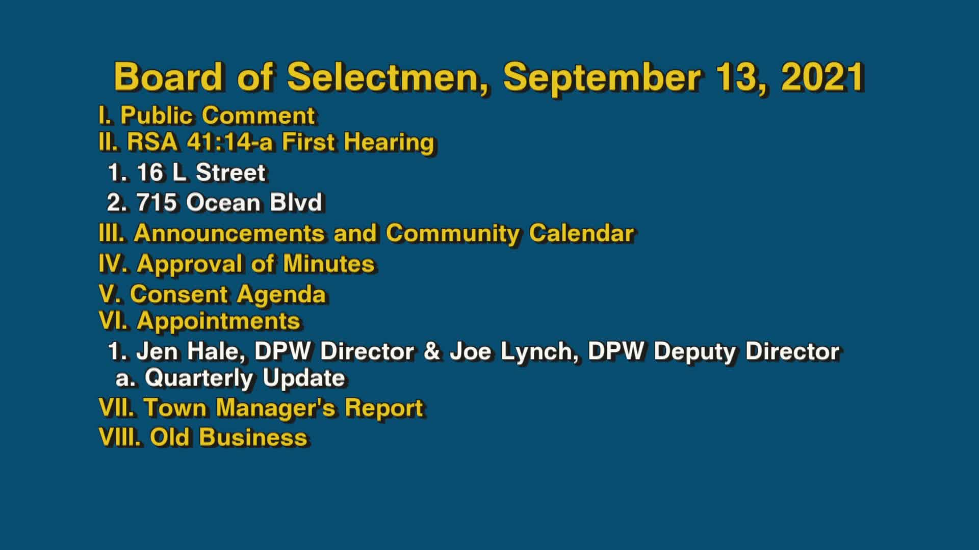 Thumbnail image for Board of Selectmen, September 13, 2021