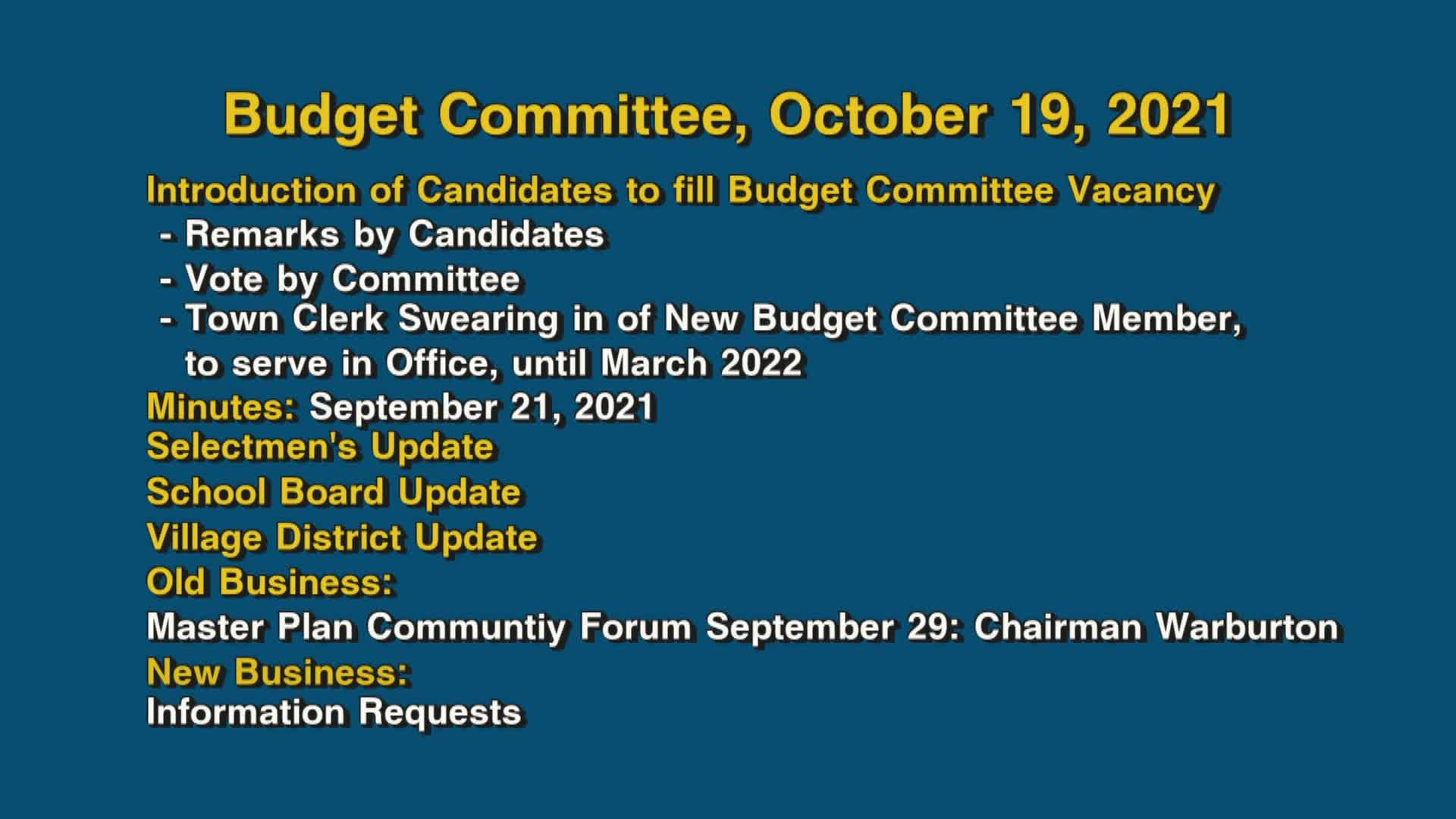 Thumbnail image for Budget Committee, October 19, 2021