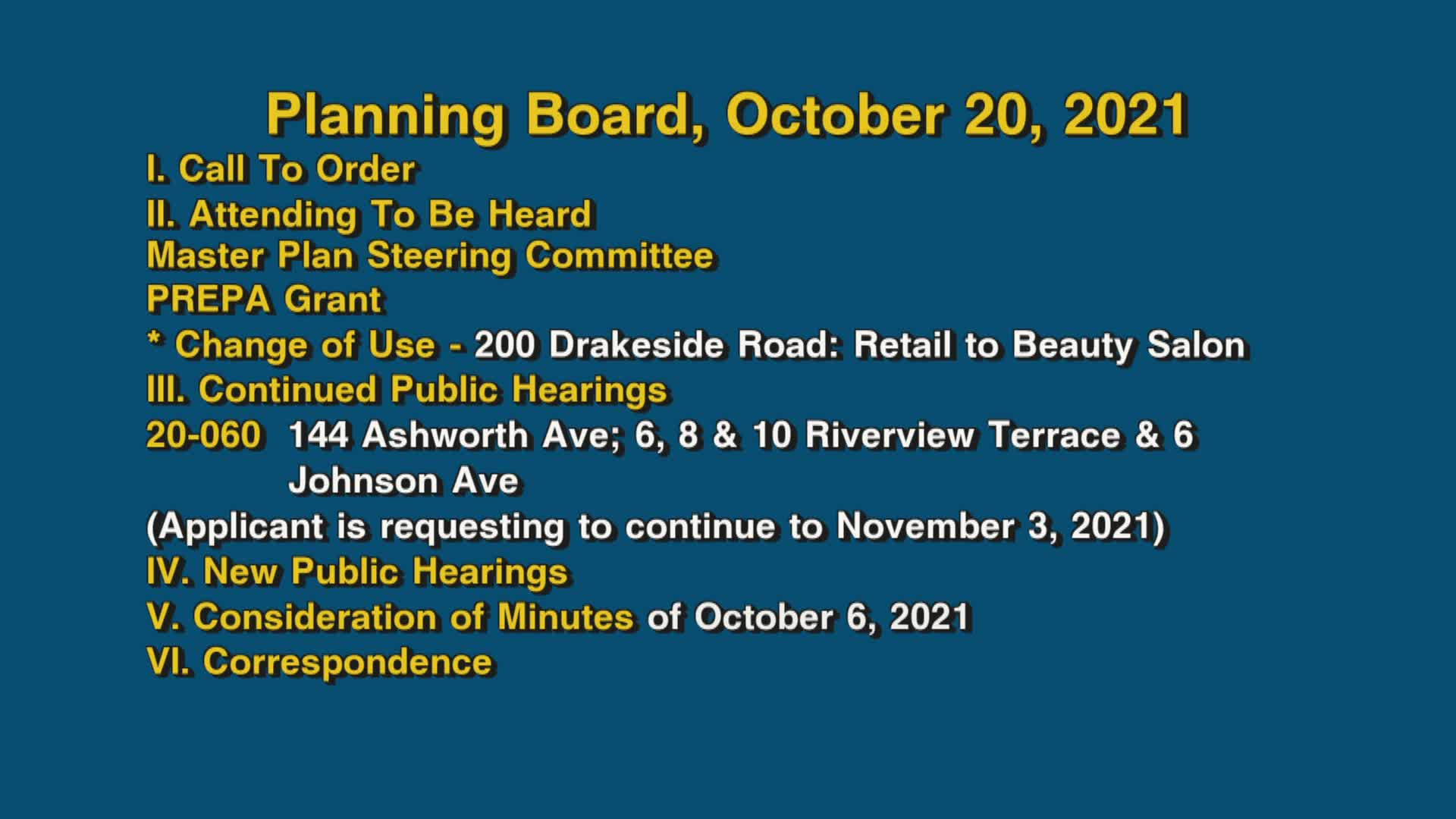 Thumbnail image for Planning Board, October 20, 2021