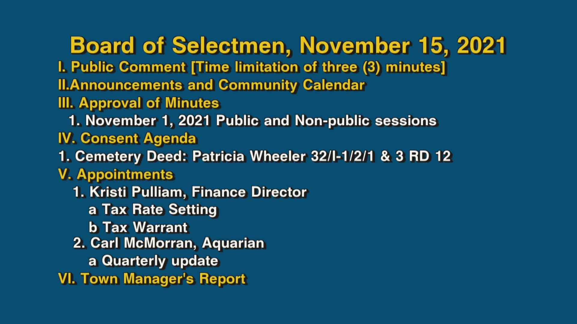 Thumbnail image for Board of Selectmen, November 15, 2021