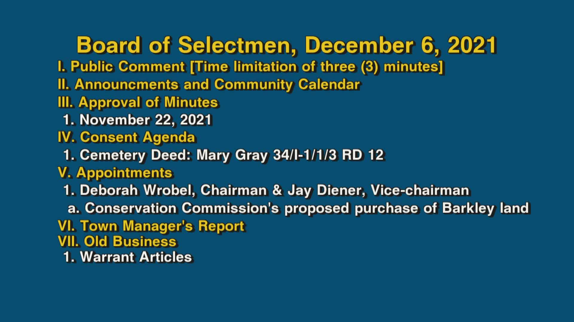 Thumbnail image for Board of Selectmen, December 6, 2021