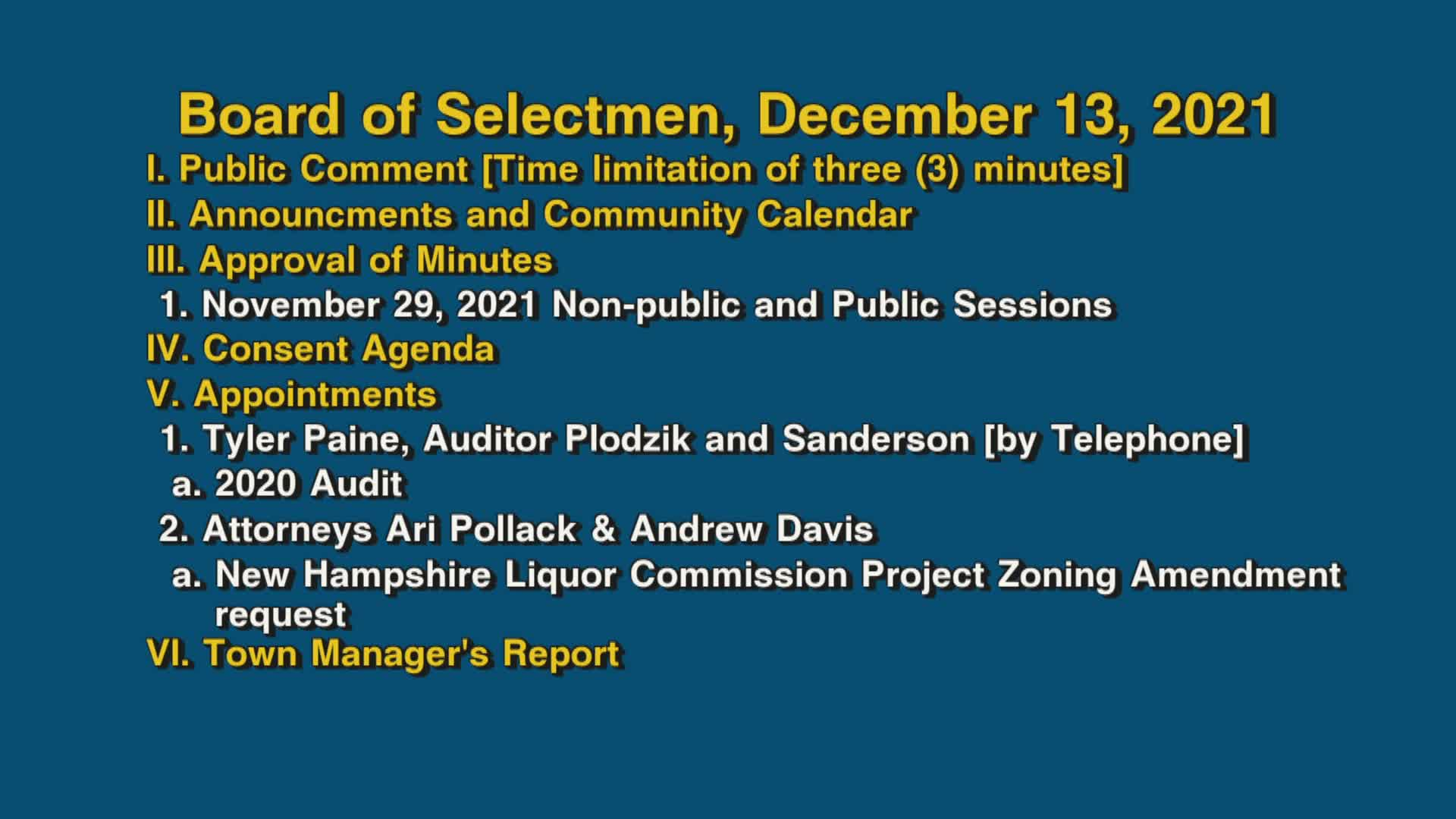 Thumbnail image for Board of Selectmen, December 13, 2021