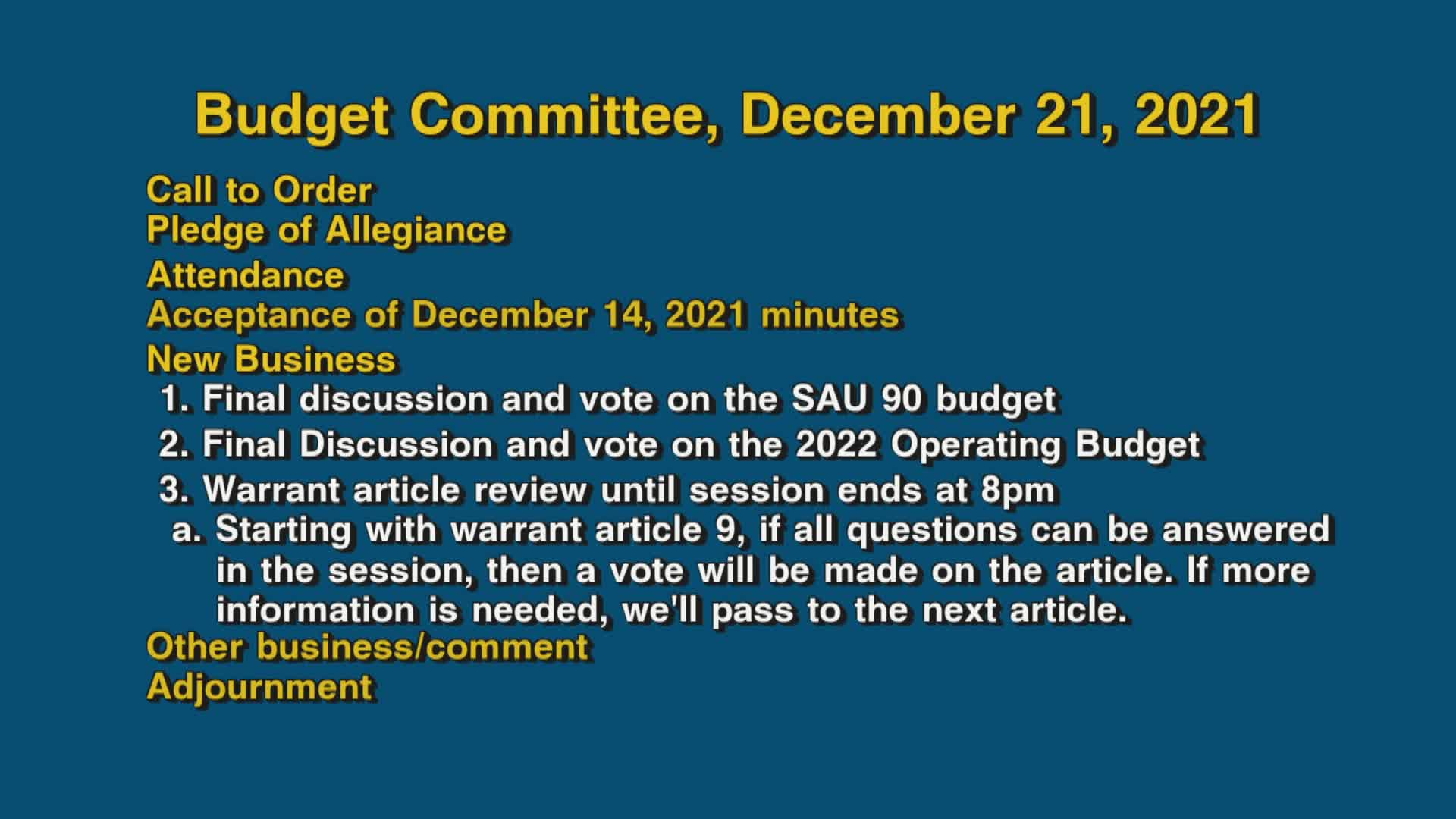 Thumbnail image for Budget Committee, December 21, 2021