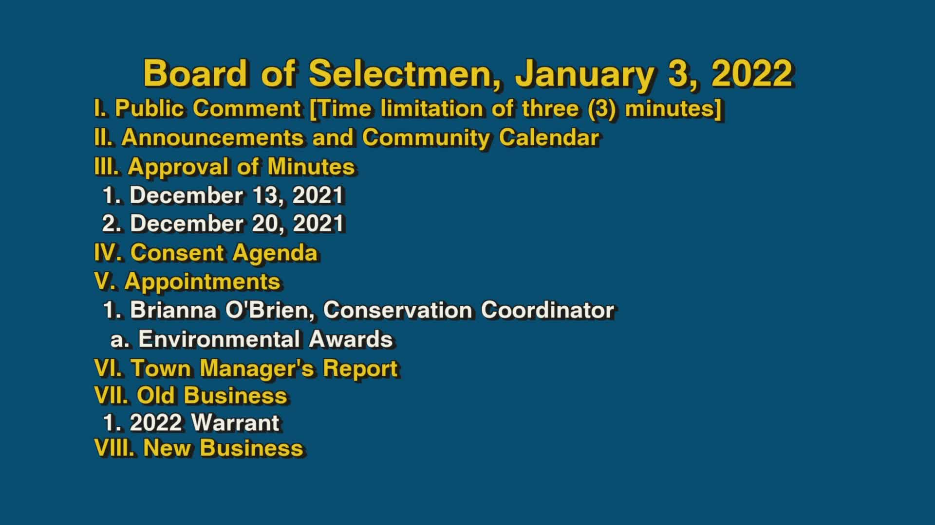 Thumbnail image for Board of Selectmen, January 3, 2022