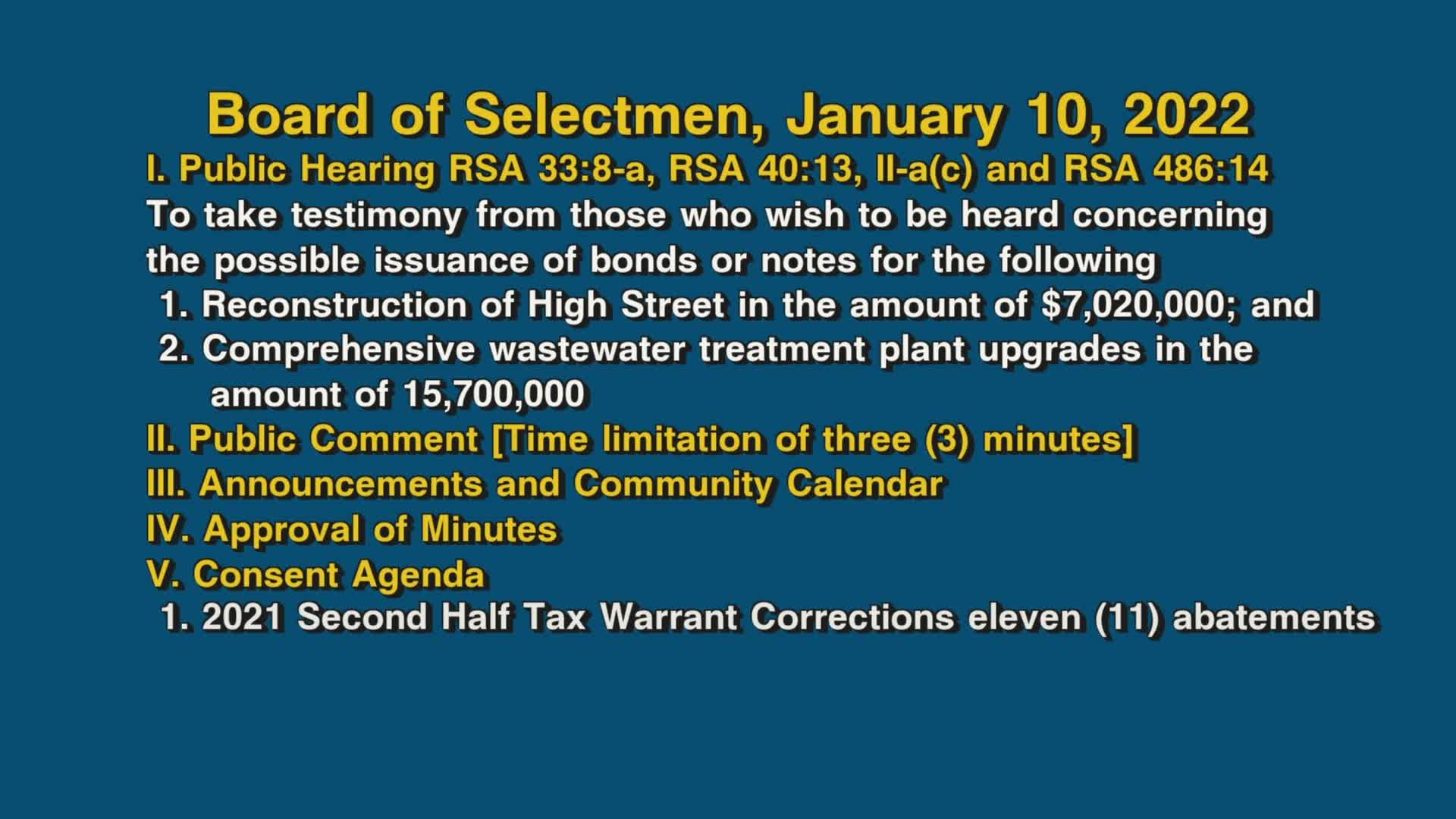 Thumbnail image for Board of Selectmen, January 10, 2022