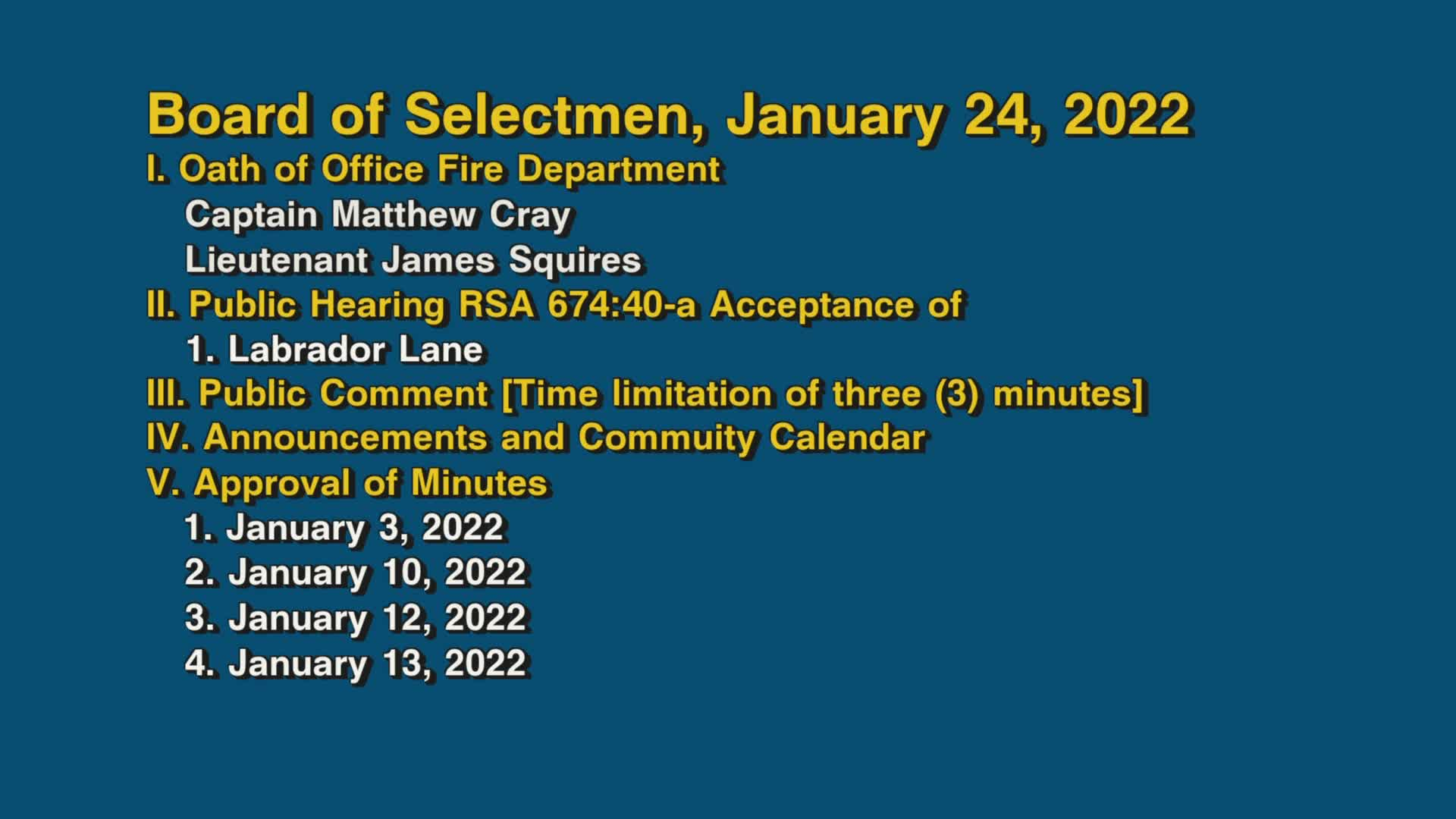 Thumbnail image for Board of Selectmen, January 24, 2022