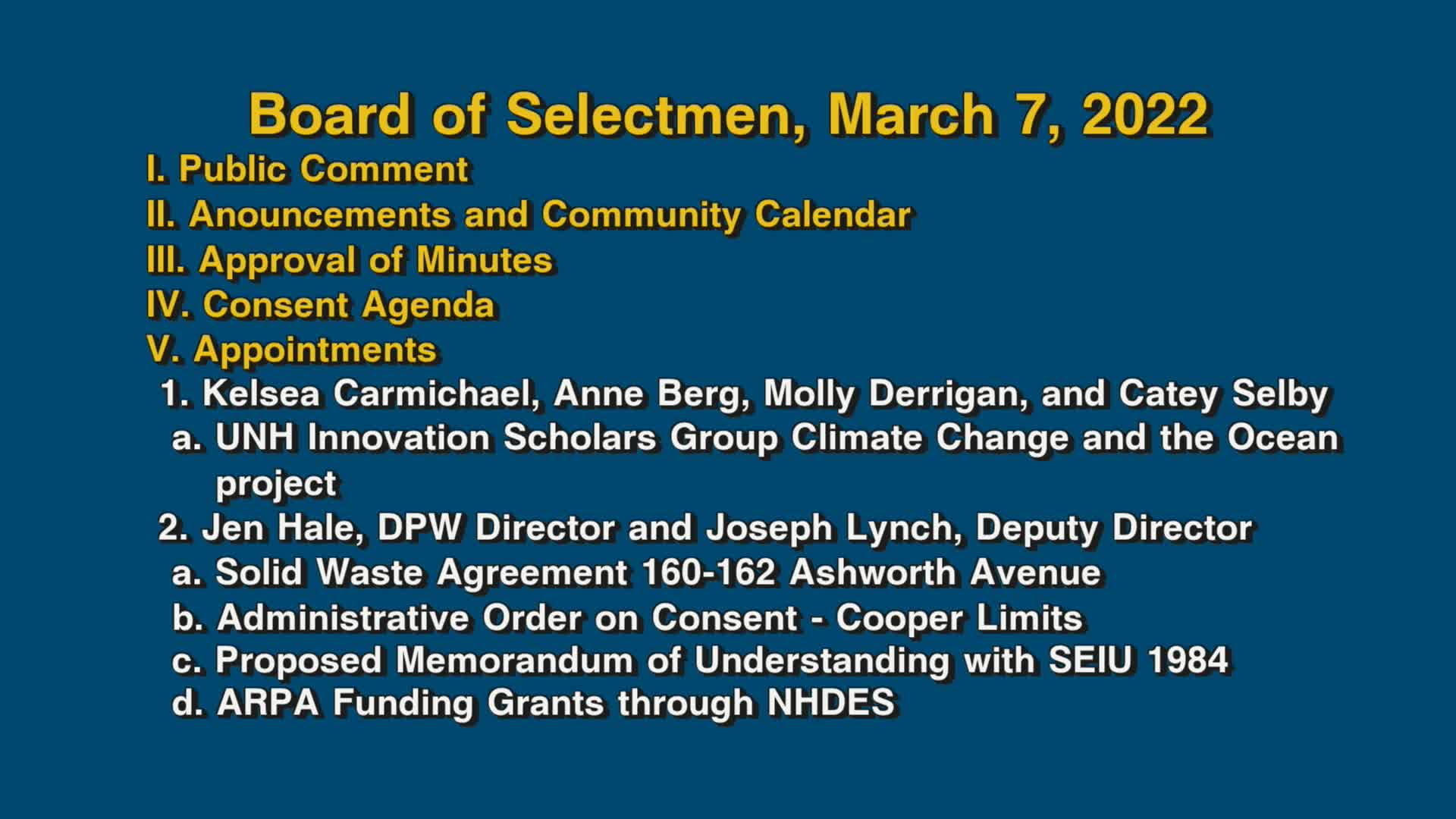 Thumbnail image for Board of Selectmen, March 7, 2022