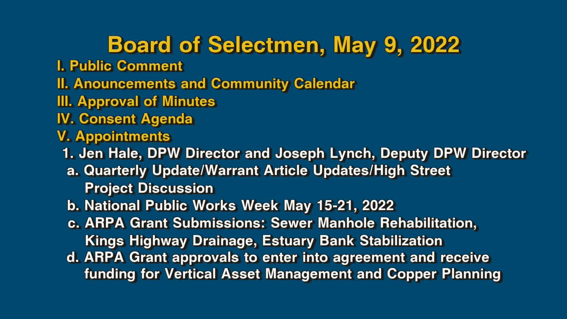 Thumbnail image for Board of Selectmen, May 9, 2022