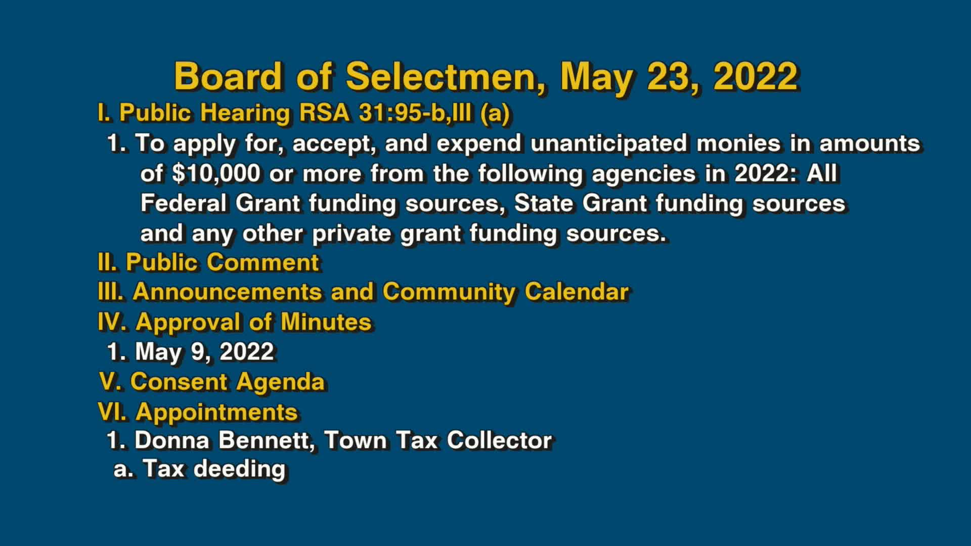 Thumbnail image for Board of Selectmen, May 23, 2022