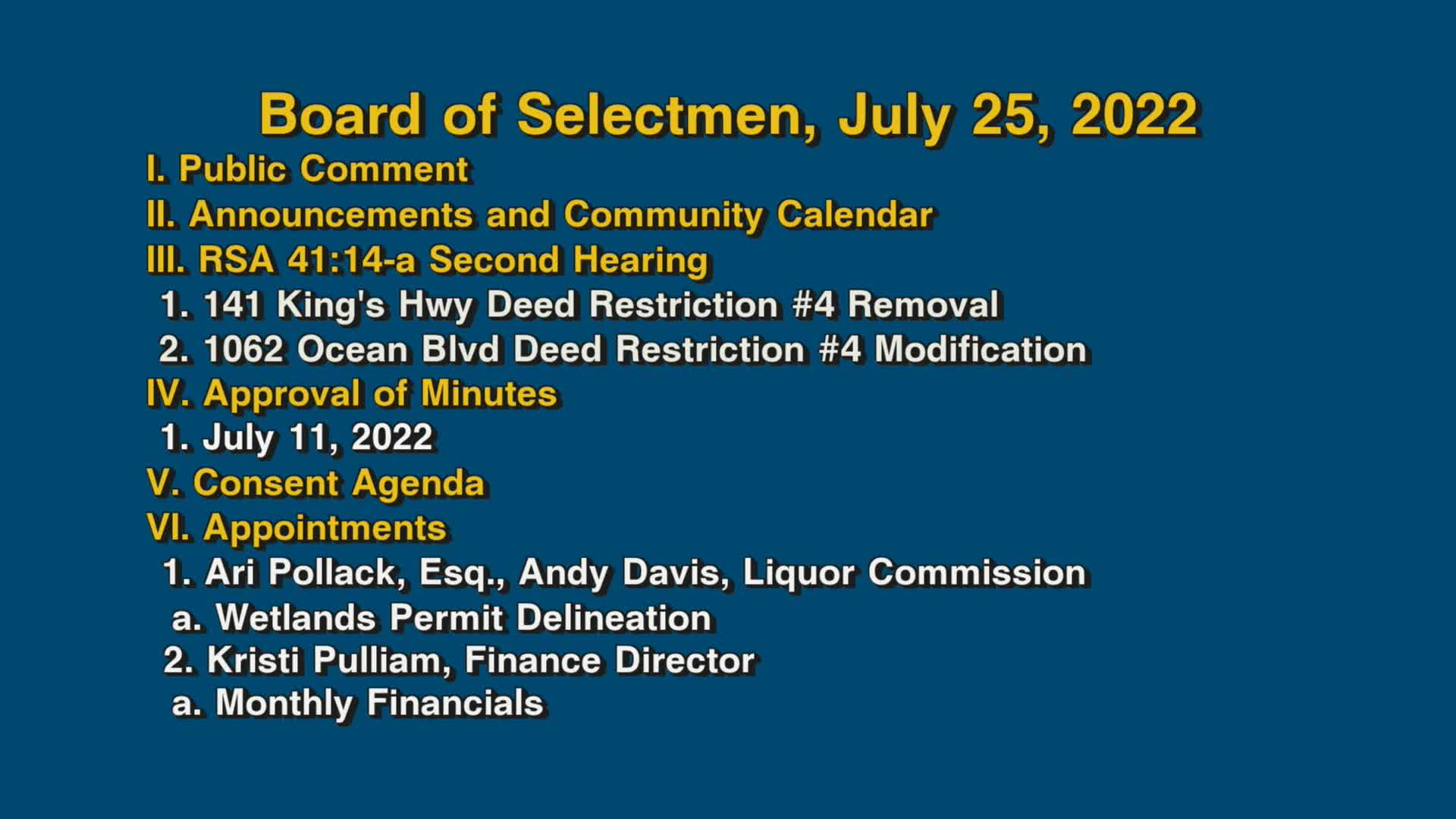 Thumbnail image for Board of Selectmen, July 25, 2022
