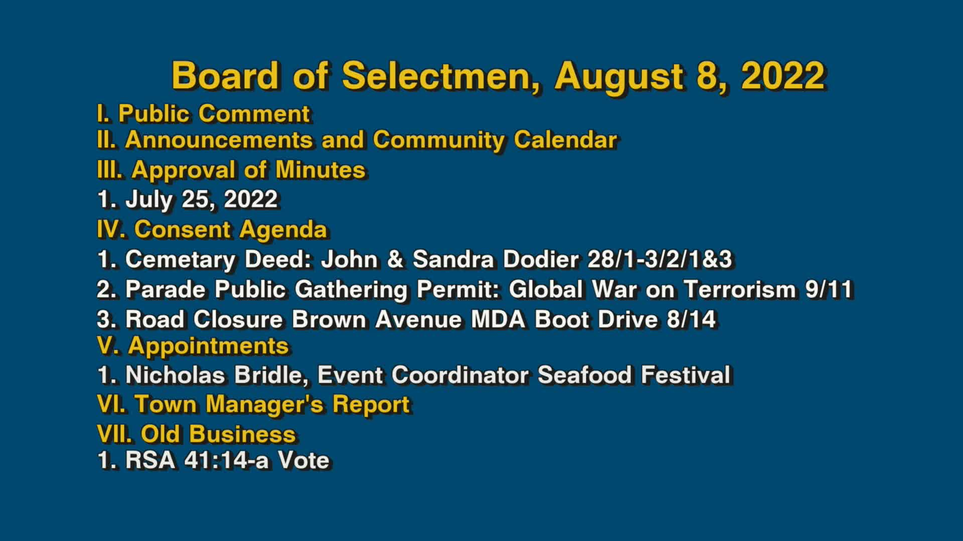 Thumbnail image for Board of Selectmen, August 8, 2022