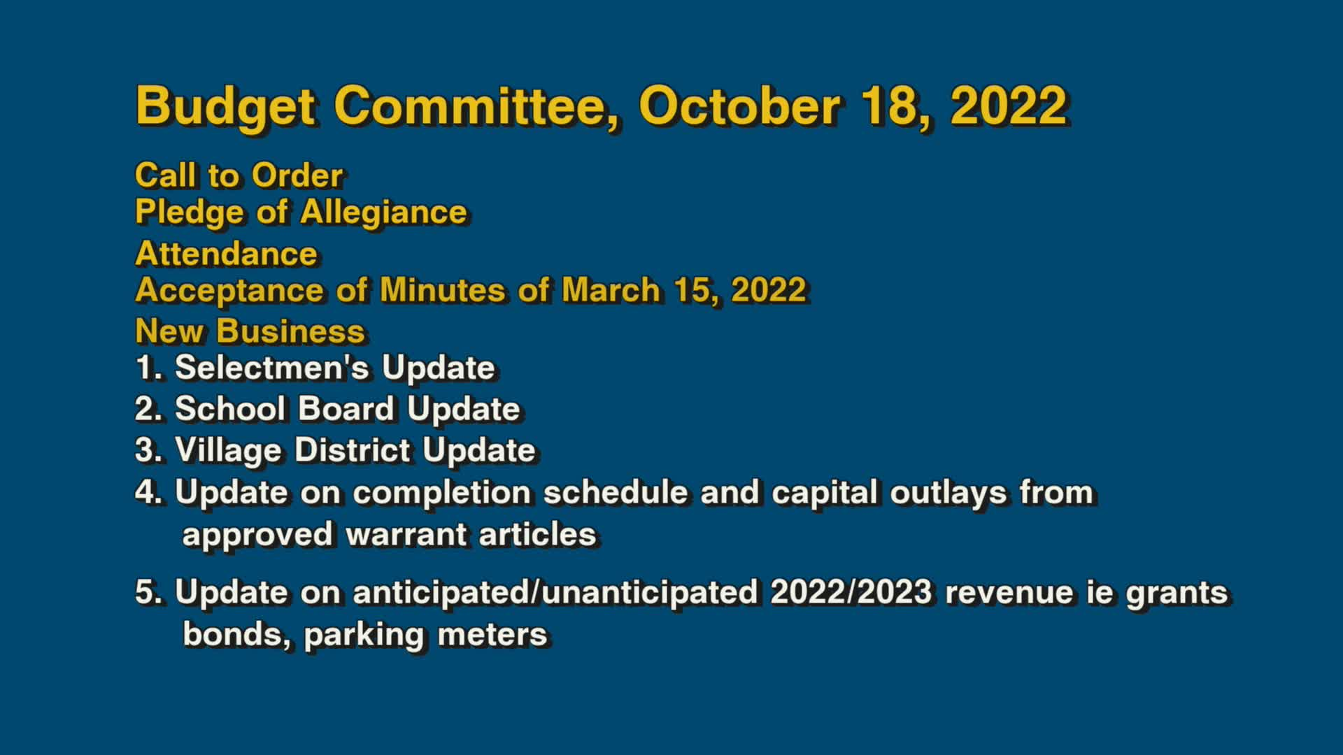 Thumbnail image for Budget Committee, October 18, 2022