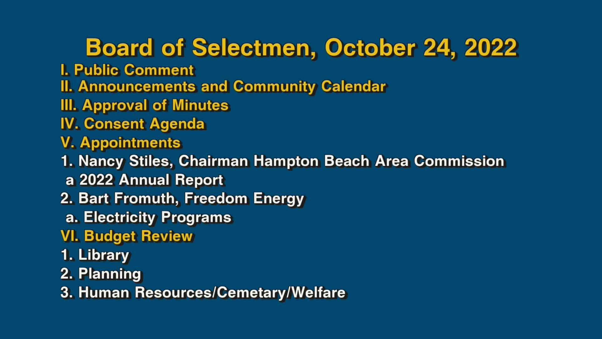 Thumbnail image for Board of Selectmen, October 24, 2022