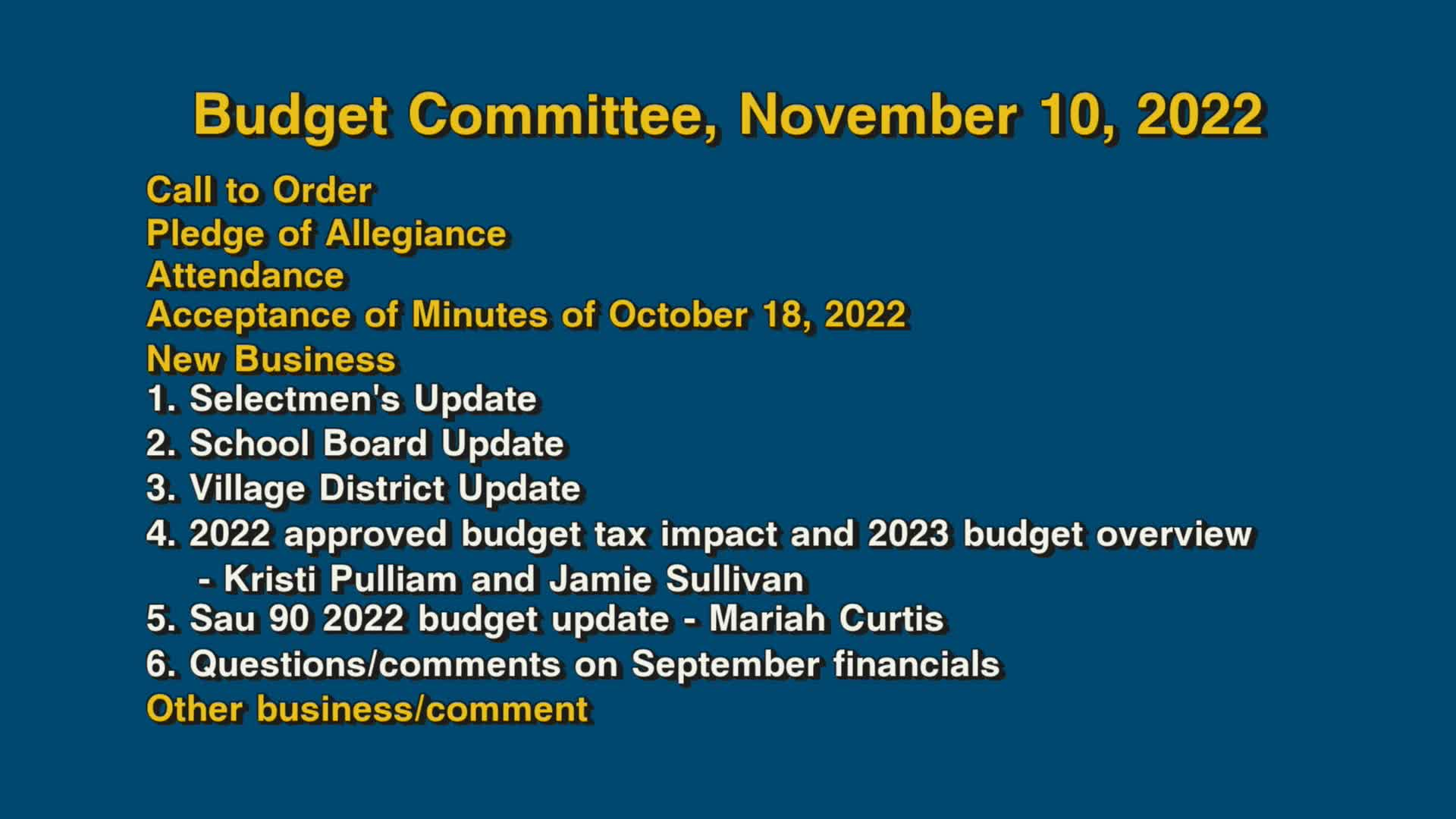 Thumbnail image for Budget Committee, November 10, 2022