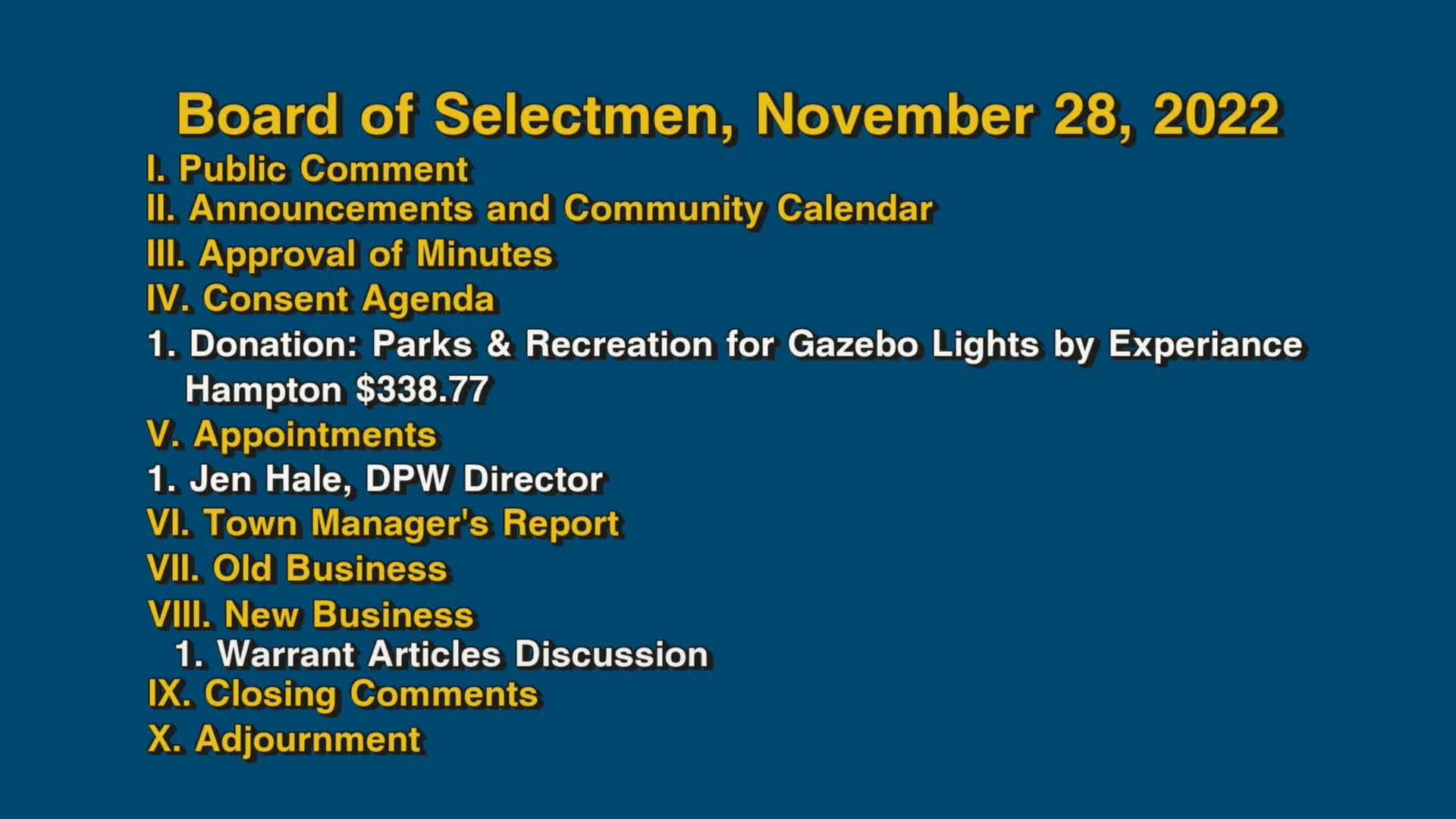 Thumbnail image for Board of Selectmen, November 28, 2022