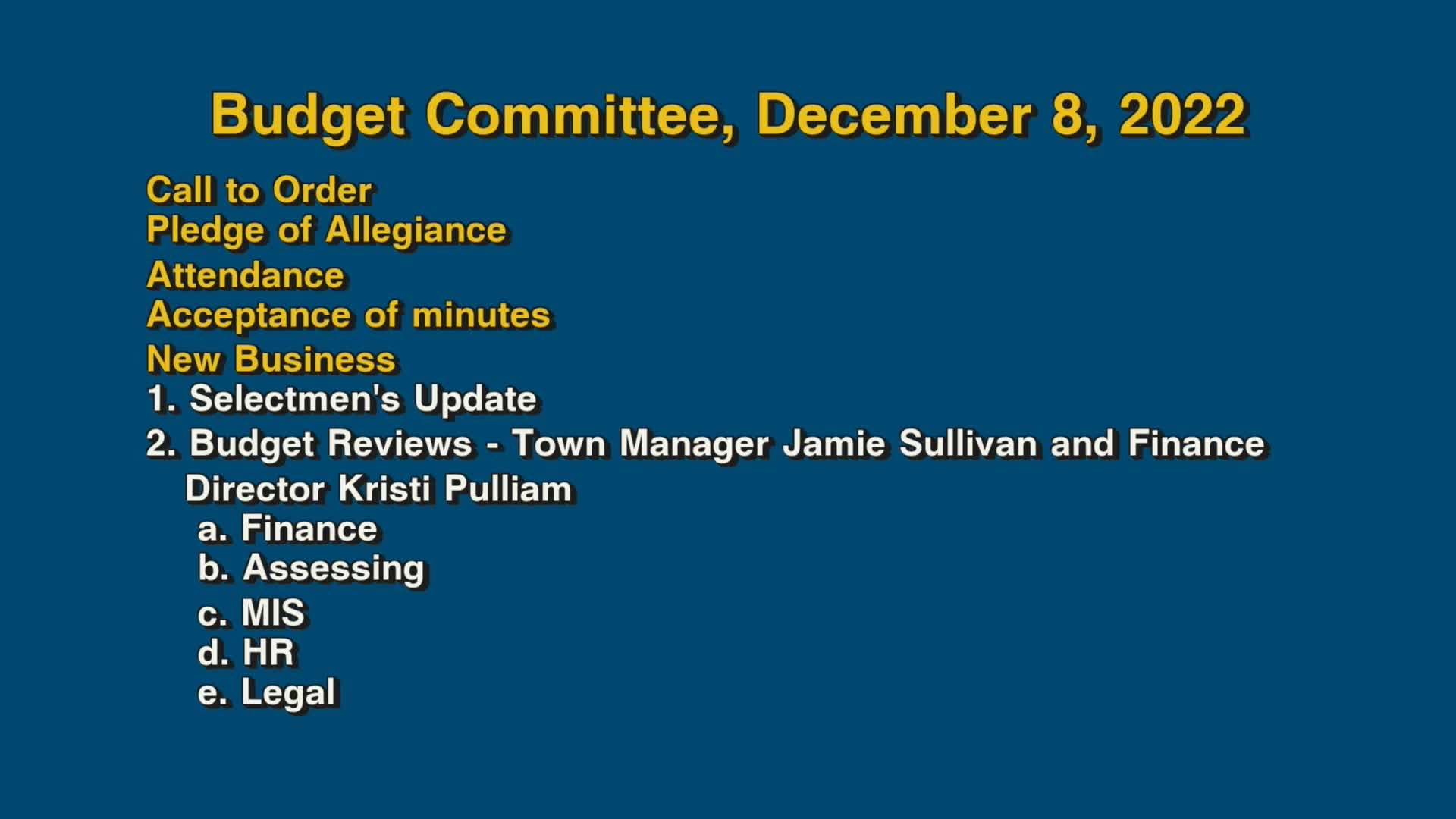 Thumbnail image for Budget Committee, December 8, 2022