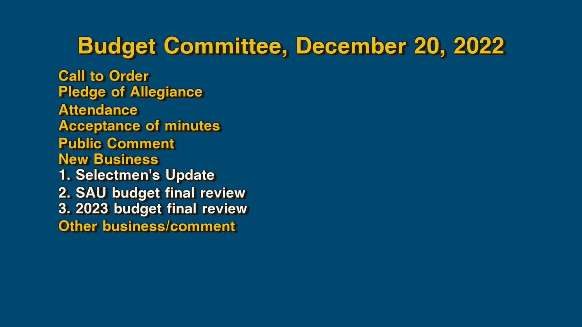 Thumbnail image for Budget Committee, December 20, 2022