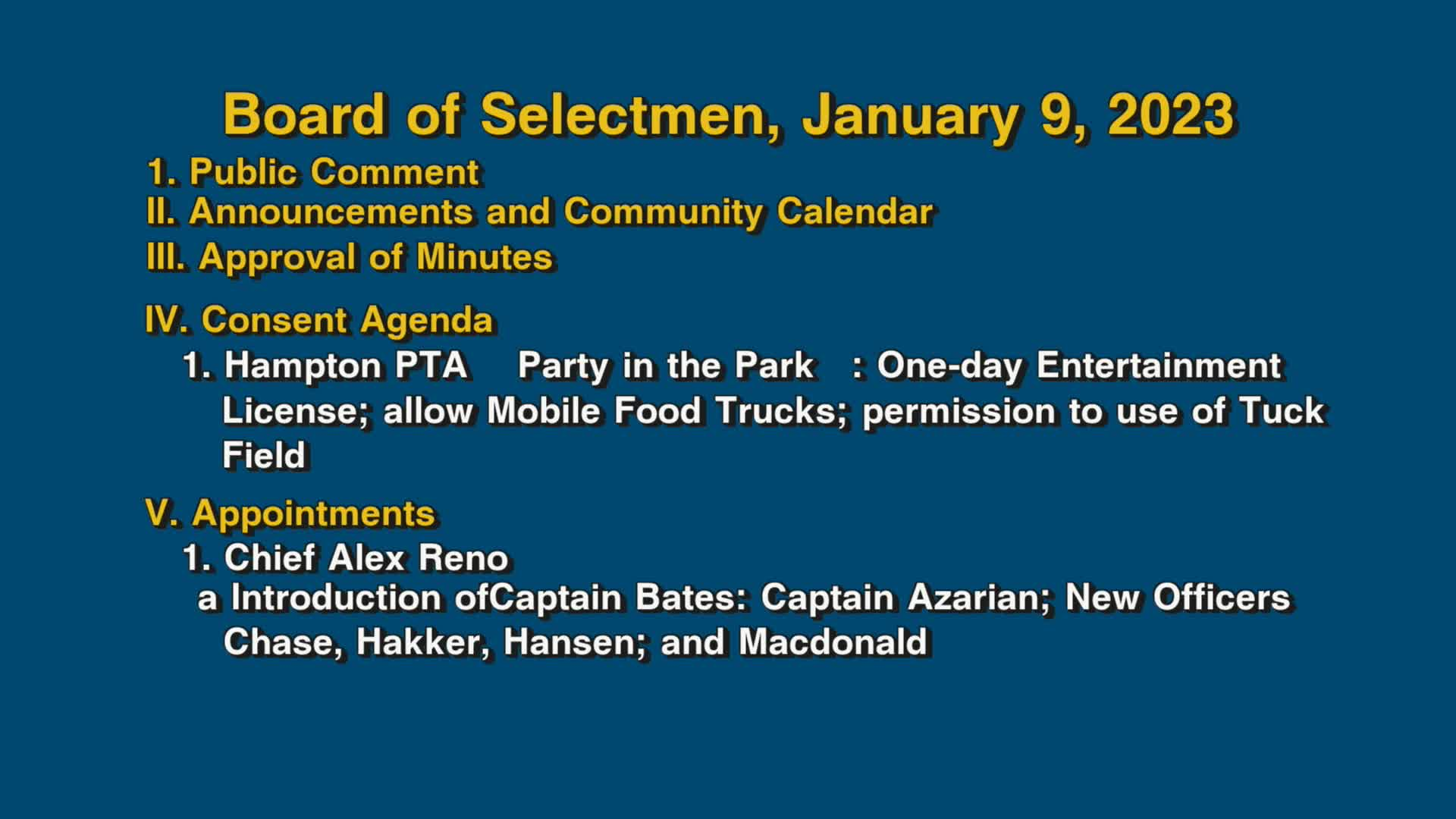 Thumbnail image for Board of Selectmen, January 9, 2023