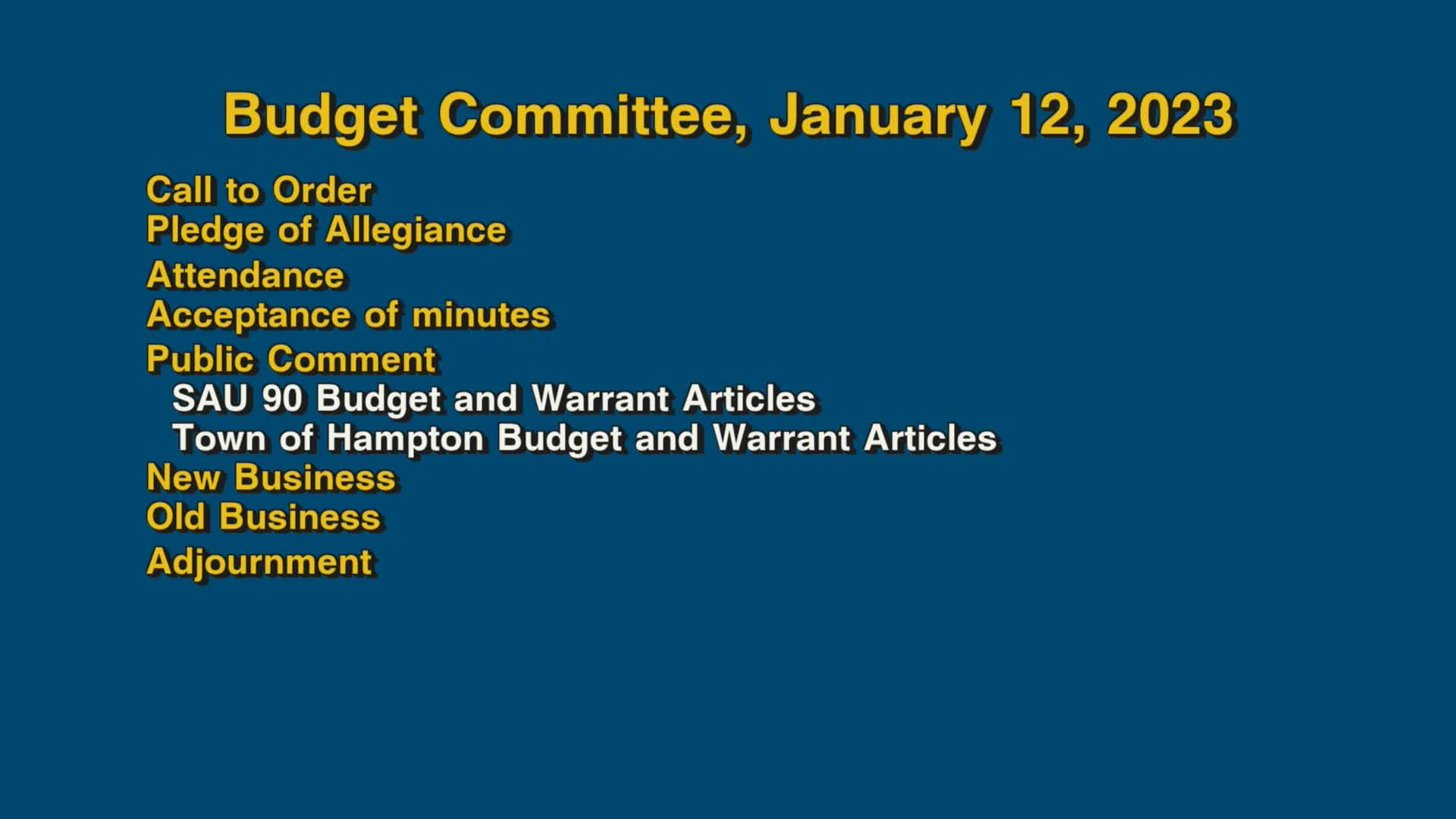 Thumbnail image for Budget Committee, January 12, 2023