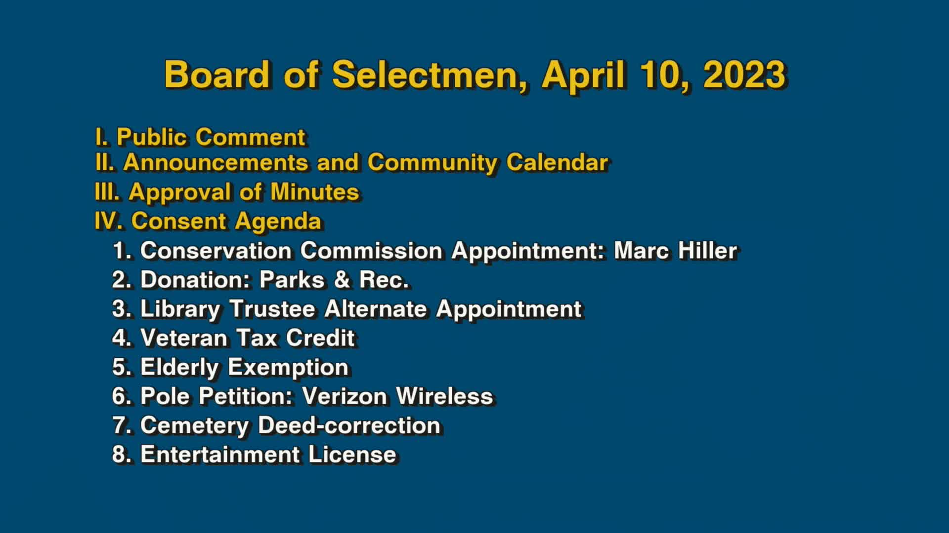 Thumbnail image for Board of Selectmen, April 10, 2023