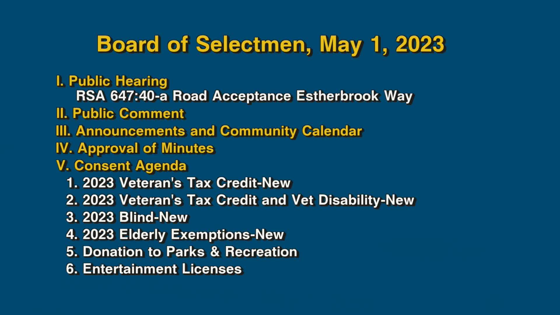 Thumbnail image for Board of Selectmen, May 1, 2023