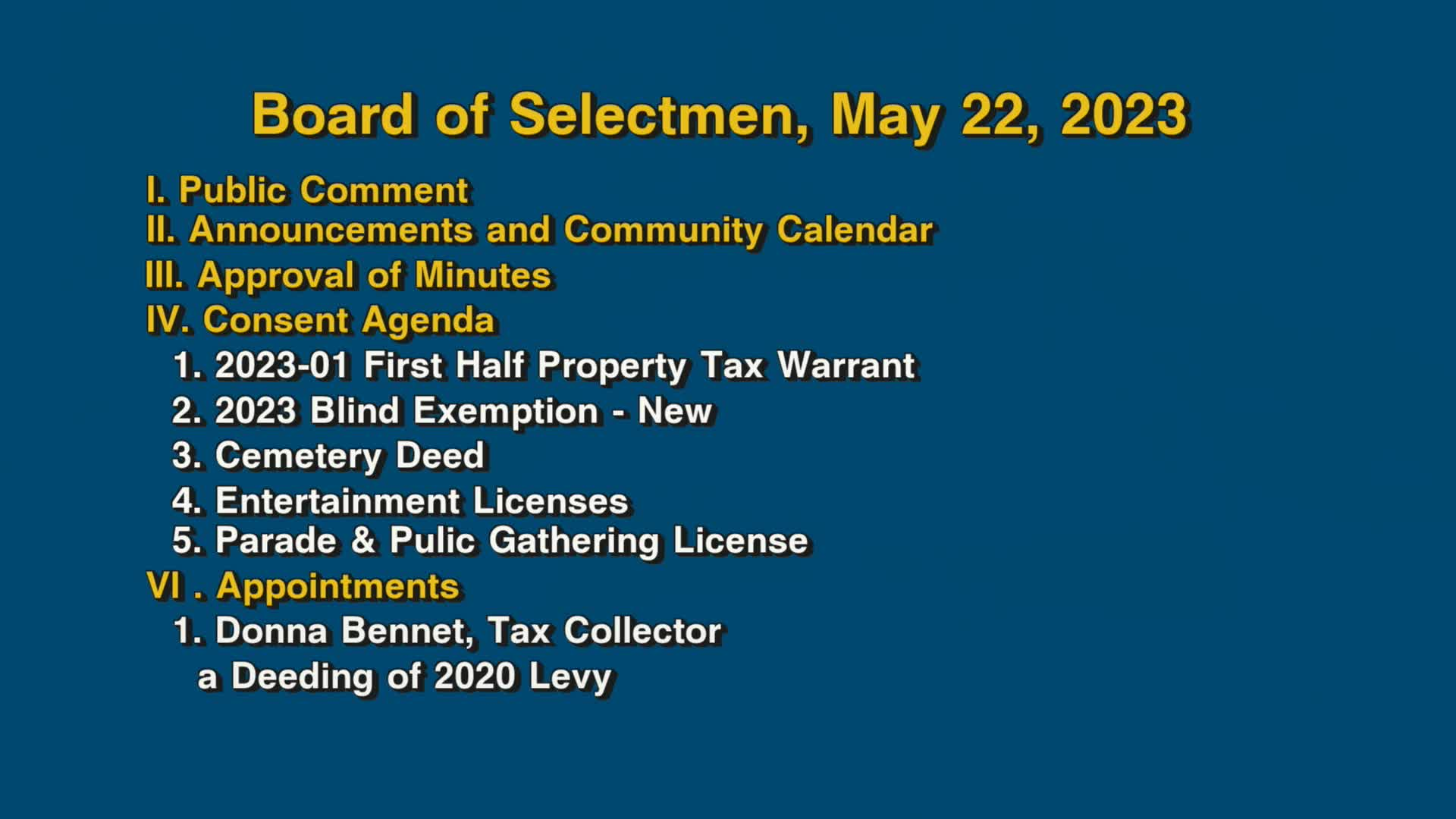 Thumbnail image for Board of Selectmen, May 22, 2023