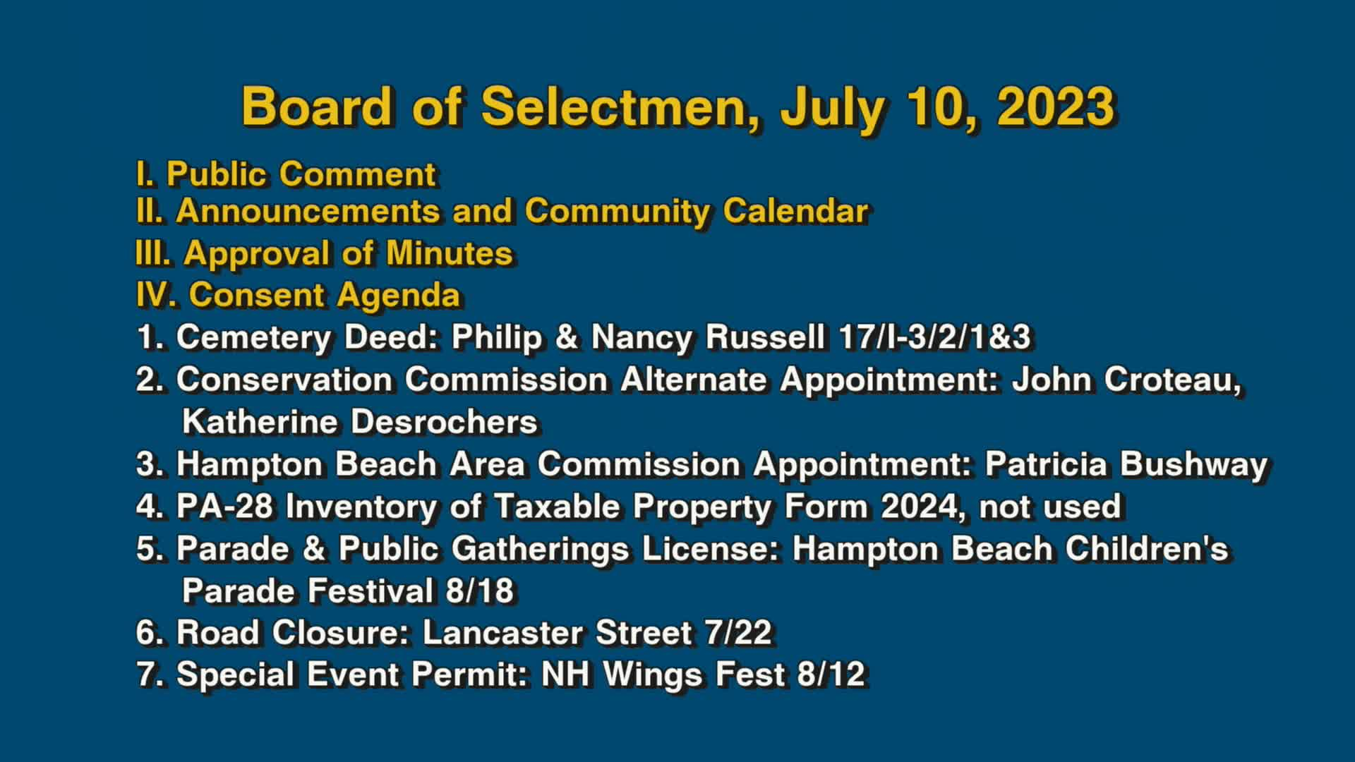 Thumbnail image for Board of Selectmen, July 10, 2023